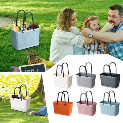 Tragbare Picknick-Einkaufstasche, großer Mehrzweckkorb aus Kunststoff, waschbare Strand-Reisehandtasche, Aufbewahrungstaschen