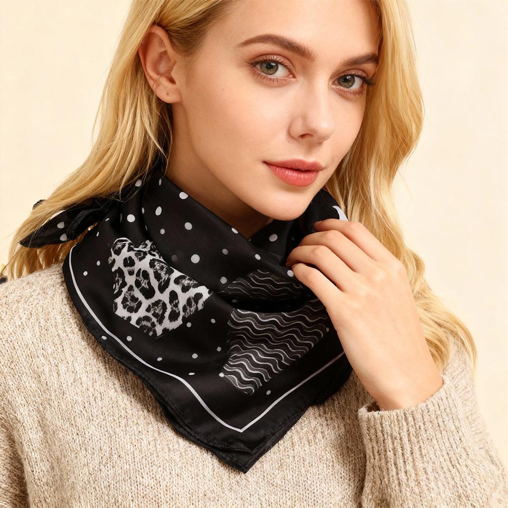 68Cm Striped Leopard Print Scarf Women'S Autumn And Winter Polyester Fiber Scarf Warm Sun Protection Headscarf Neck Shawl