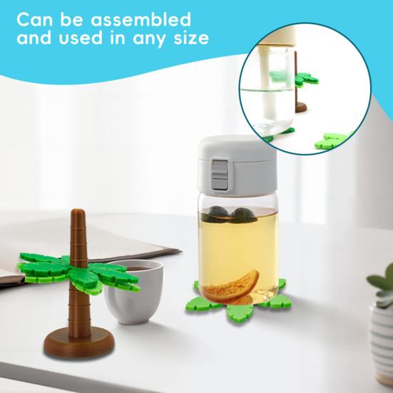 4 stk Kreativt Kokospalme Brikkesett med Blomsterpotteholder Sklisikker Varmebestandig Drikkebrikker Nyhet Hjemmedekor Bordbeskyttelse