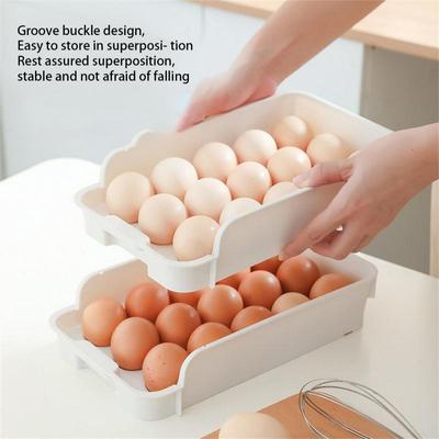 Automatic Scrolling Egg Rack Holder Storage Box Egg Basket Container Organizer Rolldown Refrigerator Double-layer Egg Shelf