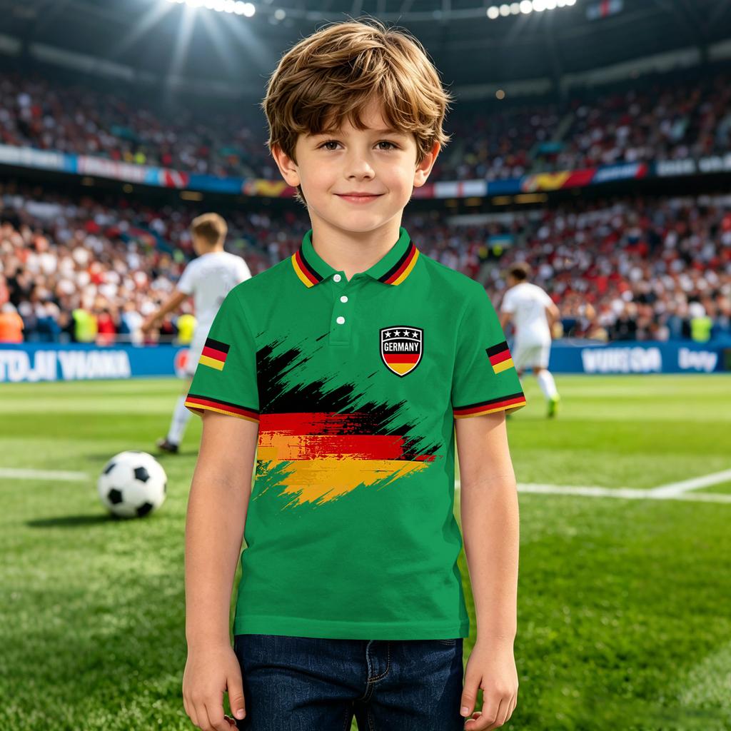 Children's Polo Shirt with National Flag Graphic Print Short Sleeve Button Collar Casual Fit for Boys and Girls Suitable for Everyday Wear