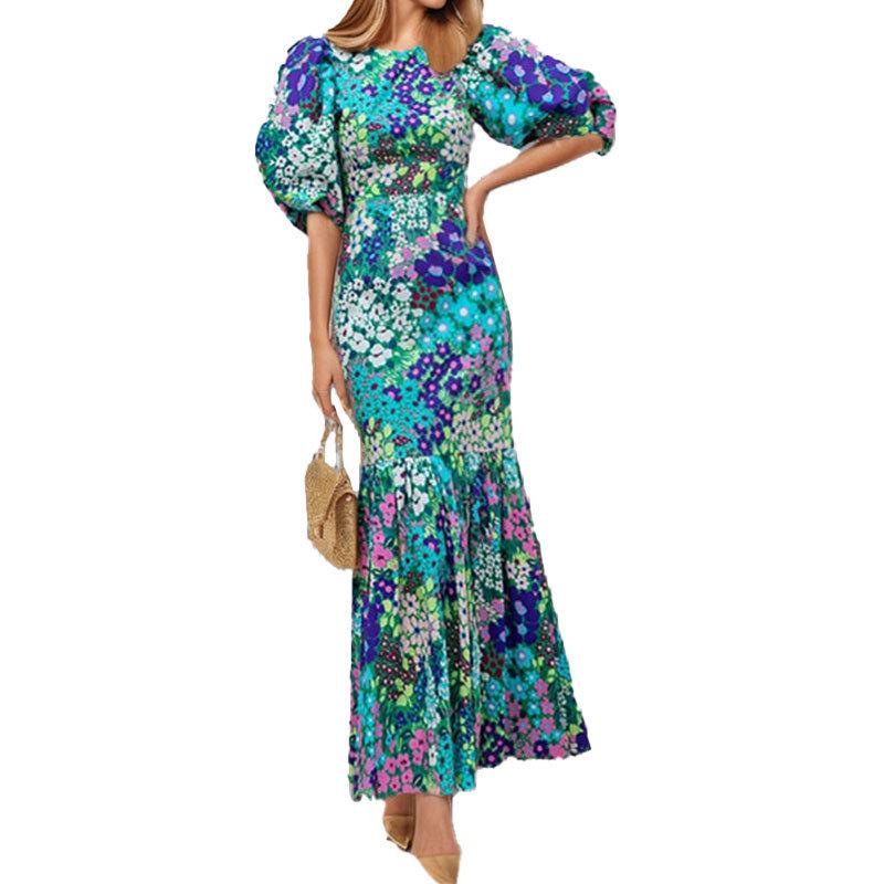 2026 Women's Fashion Slim Fit Printed Pleated Dress