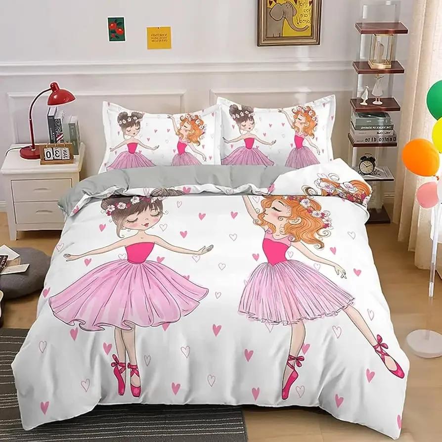 Comforter Girly Ballet Queen Ballet Theme Cartoon Bedding Set Cute Little Dancers Comforter Ballerina Bedding 2/3 Pcs