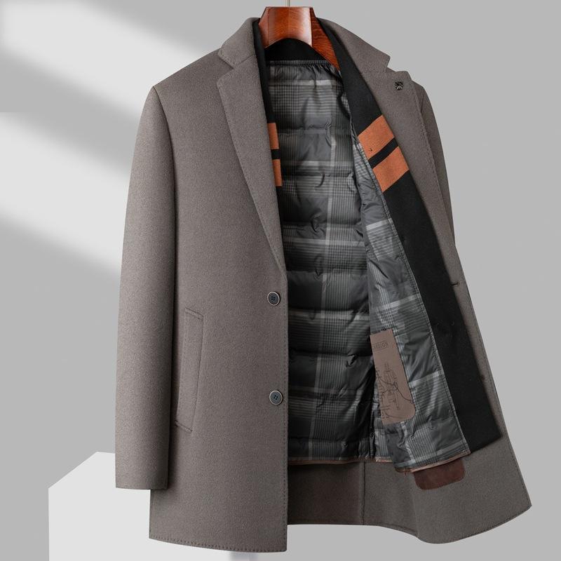Double-sided Woolen Coat Men's Coat Autumn and Winter Scarf Business Removable Down Liner Woolen Coat