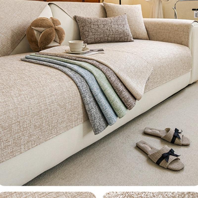 Japanese Style Imitation Linen Sofa Cushion Four Season Universal New Wrinkle Resistant Linen Woven Cushion Non Slip Cover Cloth