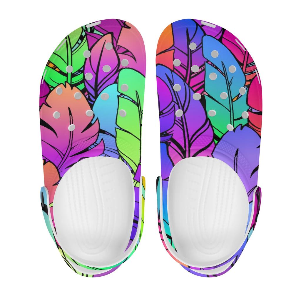 White EVA Clogs with Mystical Moon Print, Lightweight Slip On Garden Shoes, Breathable Beach Sandals, Indoor Outdoor Slippers for Men Women