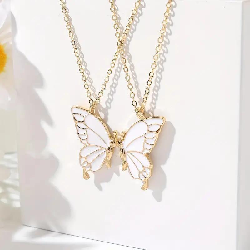 

Women Magnetic Matching Butterfly Enamel Double Layer Chain Friendship Necklace 1pcs білий