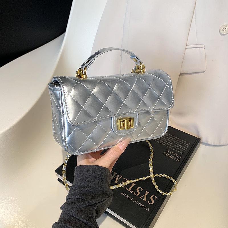New High-end Patent Leather Embroidery Thread Rhombus Chain Bag Portable Shoulder Messenger Women's Bag