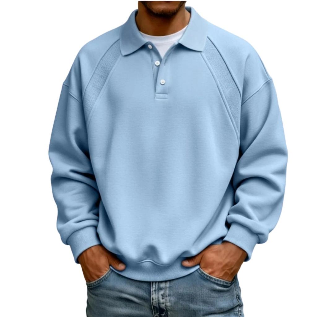 Men's Long Sleeve Sweatshirt with Button and Ribbed Trim Casual Pullover Top