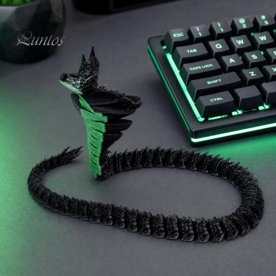 Flexible Joint Snake Toy Ornament, 3D Printing Poseable Figure with Movable Reptile Home Decor Joints Postures, Dark Themed Animal Desktop Collection