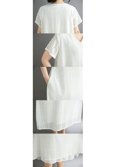 2026 Korean Style V-Neck Plus Size Lace Travel Resort Dress for Women