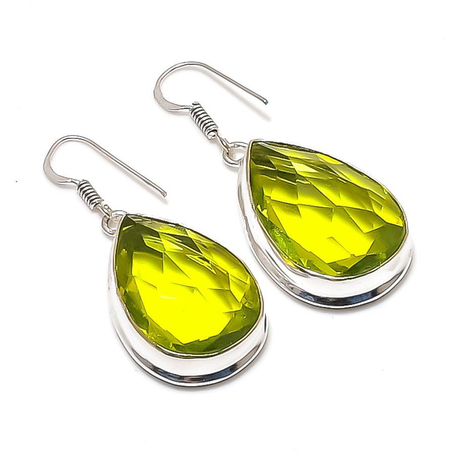 Натуральный камень перидот Ручная работа Серебро 925 пробы Серьга 1,81  AE-11935