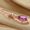 Amethyst Purple and Rose Diamond Pendant Women's Necklace - Short Clavicle Chain