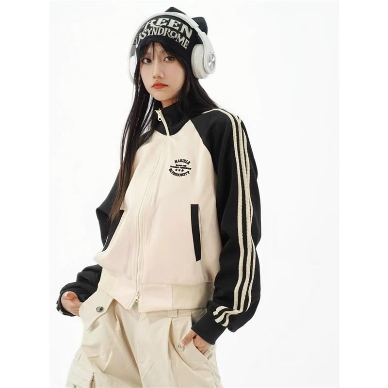 Veste Zippée Patchwork pour Femme Col Montant Casual Baseball