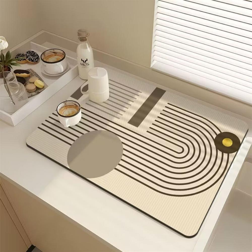 Stylish Line texture dot Diatom Mud Dish Drying Mat Super Absorbent NonSlip Kitchen Drain Pad For Tableware Coffee Machine Decor