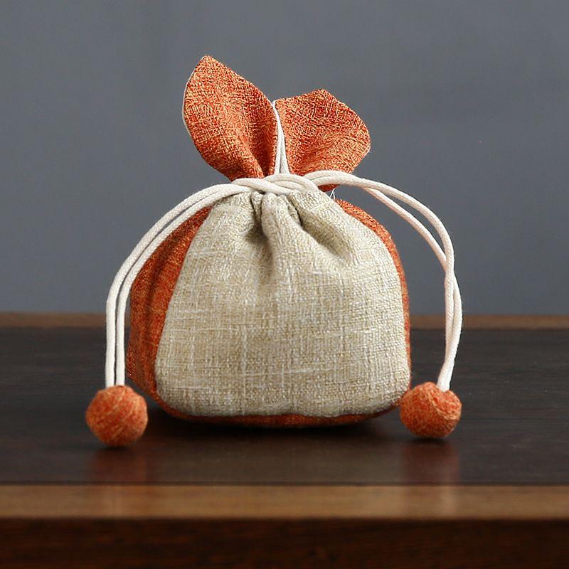Мешочек для хранения чайной чашки с кроличьими ушками из хлопка и пеньки тканевый мешочек для основной чашки ручной портативный дорожный мешочек из плотной ткани оранжевый 1286₽
