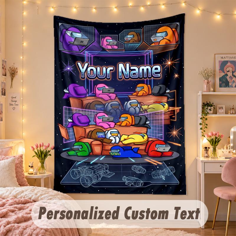 Custom Personalized Tapestry,Among Us Print Custom Name Text Wall Art Hanging for Bedroom