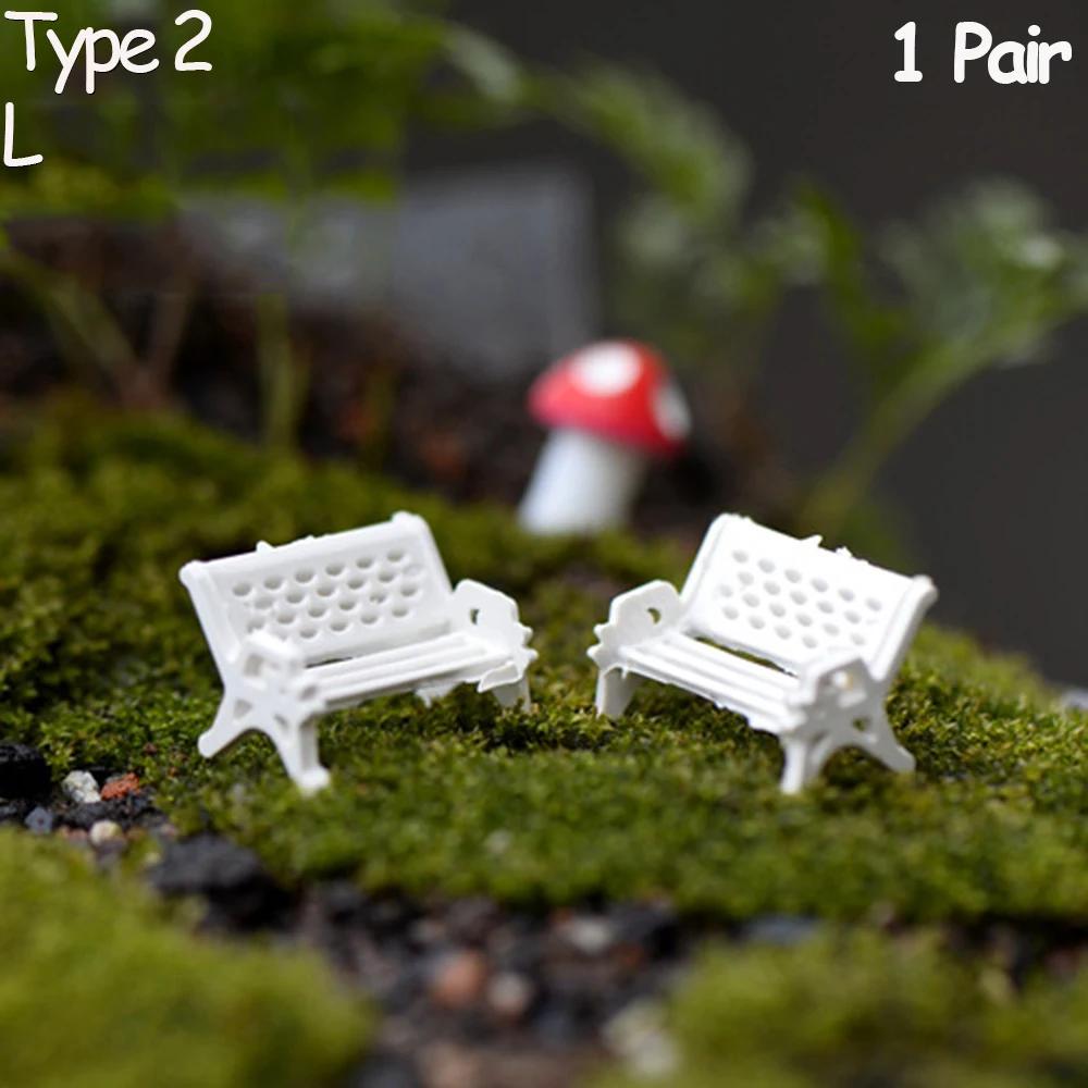 1Pair Miniature Park Seat Miniature Bench Chair Figurine DollHouse Furniture Accessories Bonsai Home Decor Fairy Garden Ornament