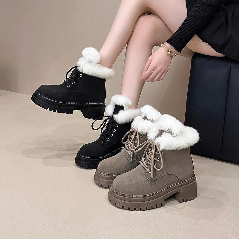 Fashion Fur Women Ankle Snow Boots Heeled Cotton Shoes Winter 2025 Woman Warm Short Plush Chelsea Boots Casual Female Botines Shoes