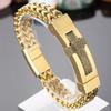 Gold Color Stainless Steel Cross Bracelets for Men Cool Men's Bracelet with Magnet Clasp Christian Male Jewelry Engraveable