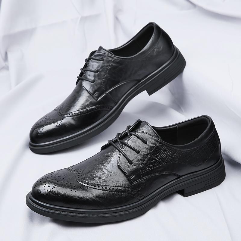 Men's Brock Formal Leather Shoes Black Mens Oxford Shoes Genuine Leather High Quality Men Dress Shoes Classic Business Shoes Men