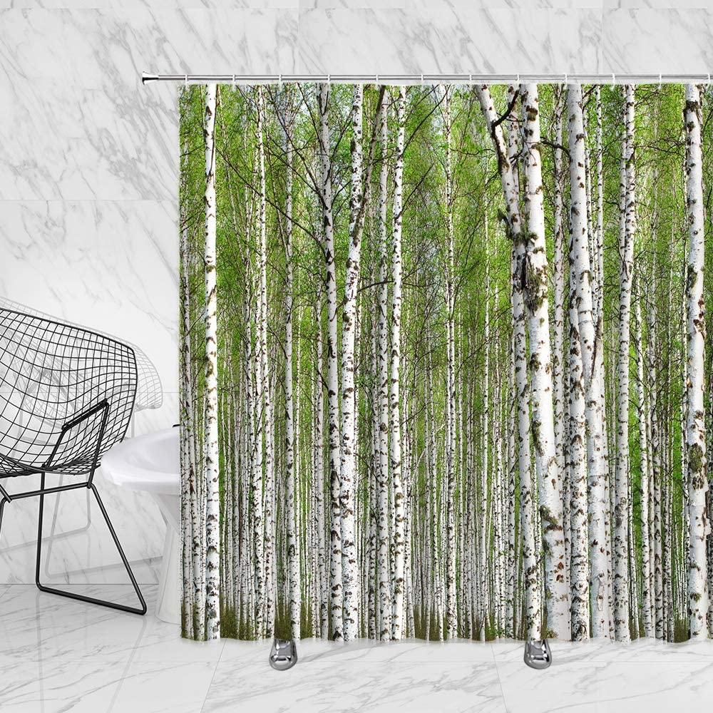 Berkenbomen Douchegordijn Badkamer Decoratie Winter Berkenbos Badgordijn Rustiek Boslandschap Badkamer Accessoires Haken