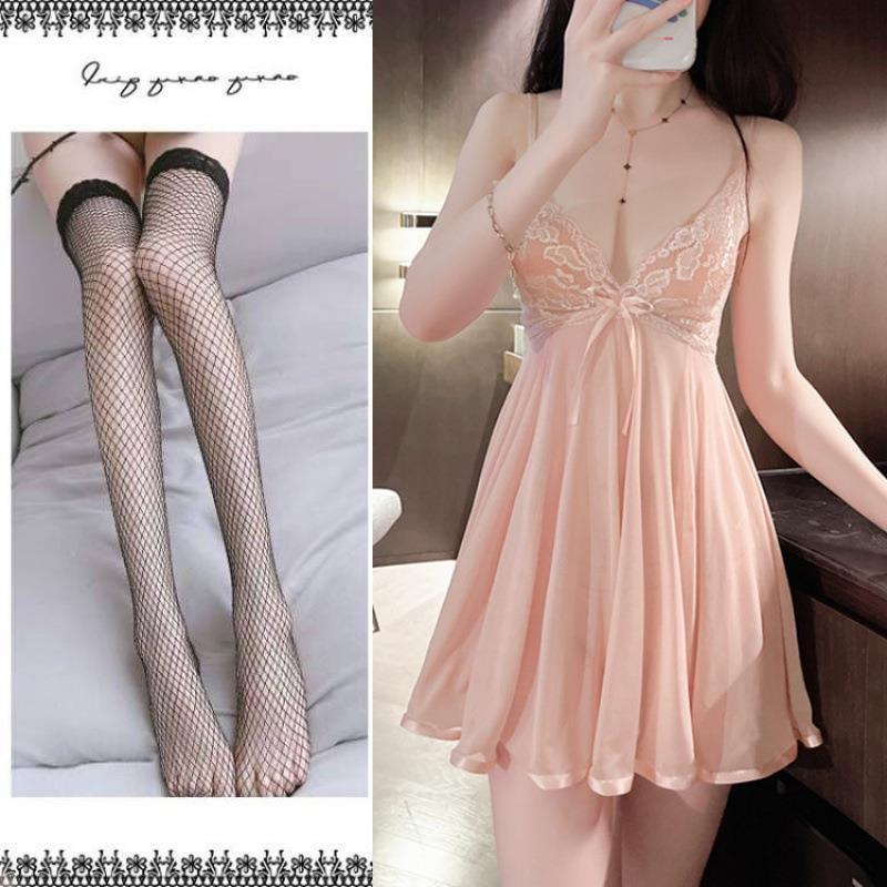 Sexy Lace Camisole Nightdress Set: Enhances Bust, See-Through Lingerie for Women