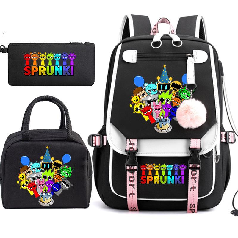 Large Capacity Schoolbag with Shoulder Strap; Student Three-piece Pencil Case Set