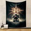 Knight Kneeling Beneath Glowing Cross Dark Atmospheric Sword Armor Prayer Patterned Tapestry for Bedroom and Living Room Home Decor Sofas