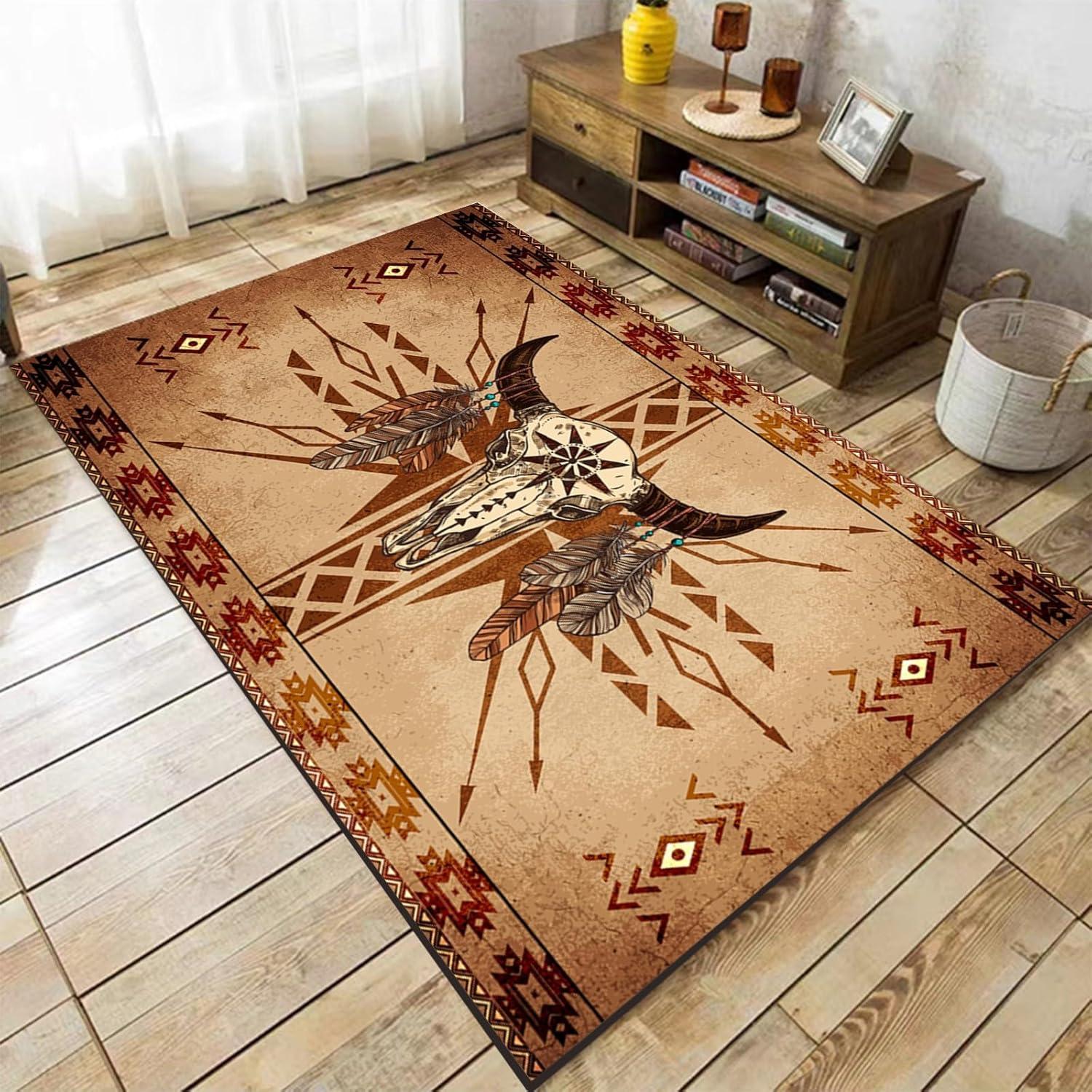 Western Rugs for Living Room Southwestern Native American Aztec Rugs Rustic Cow Rug Boho Western Decor Carpet for Bedroom Room 40x60CM
