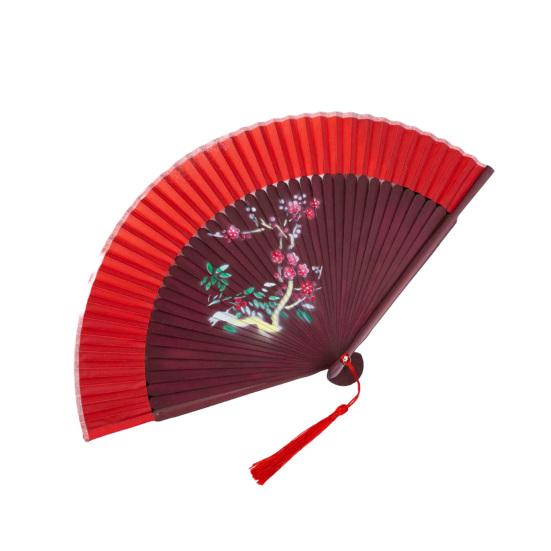 Chinese Style Flower Folding Fan with Tassels Vintage Portable Hand Fan Wedding Dance Party Decorative Handheld Fan Travel Accessory