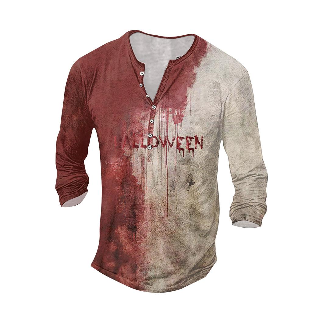 Bedrucktes T-Shirt für Herren im Retro-Stil mit Knopfleiste und langen Ärmeln