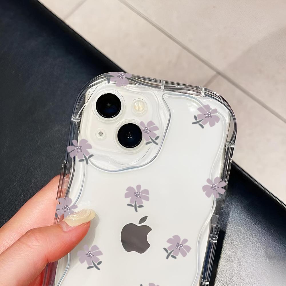 TK hot-selling simple purple small floral iPhone15Promax summer mobile phone case girls high-value protective case