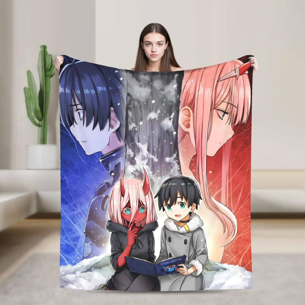 Zero Two 002 DARLING In The FRANXX Fuzzy Blankets Sexy Girl Creative Throw Blanket for Home 125*100cm Lightweight