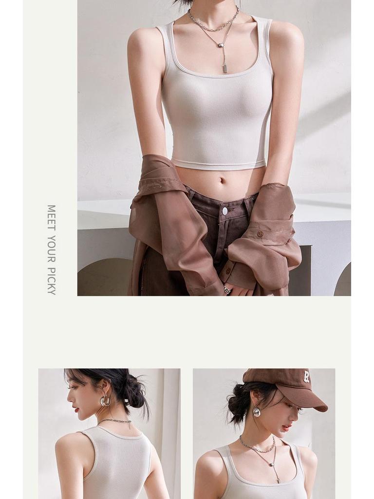 Women's Summer Sling Tank Top with Integrated Padded Bra, Thin Style, Anti-Auxiliary Breast Bandeau.