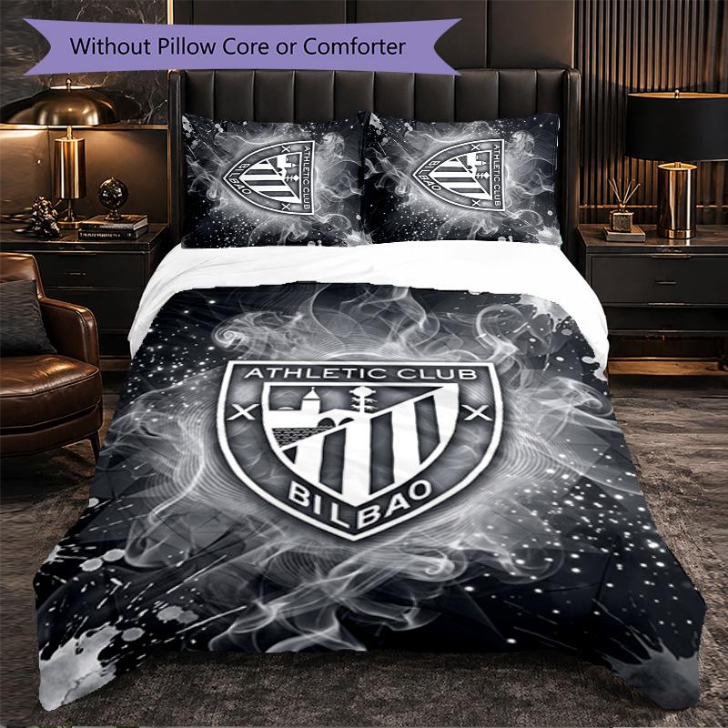 Athletic Bilbao Football 3 Piece Bedding Set Soft Duvet Cover Set with Pillowcases Printed Bedroom Decor Set for Home