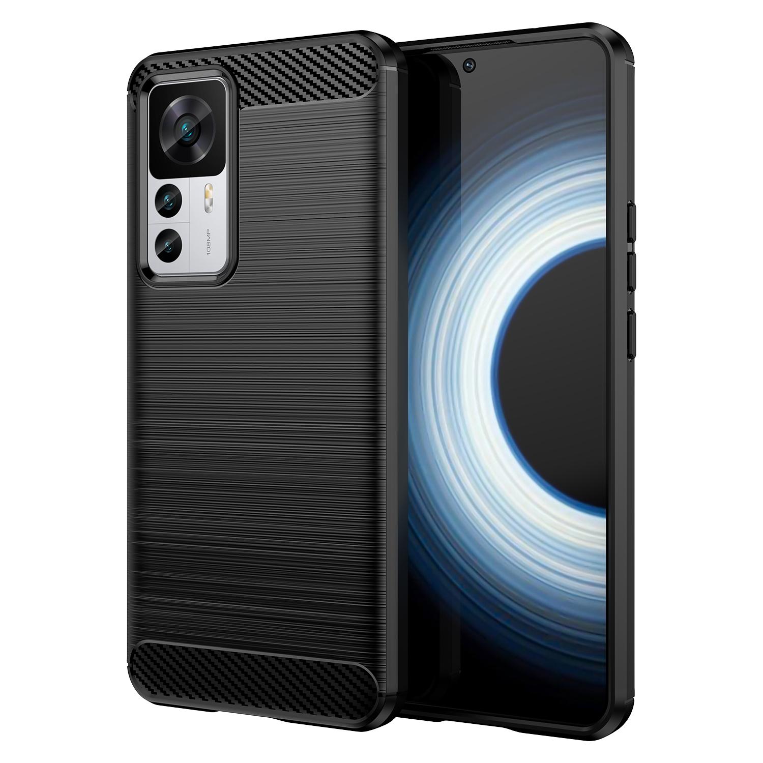 

For Xiaomi 12T 5G/12T Pro 5G/Redmi K50 Ultra 5G Carbon Fiber Texture Brushed Phone Case Soft TPU Protective Cover Black