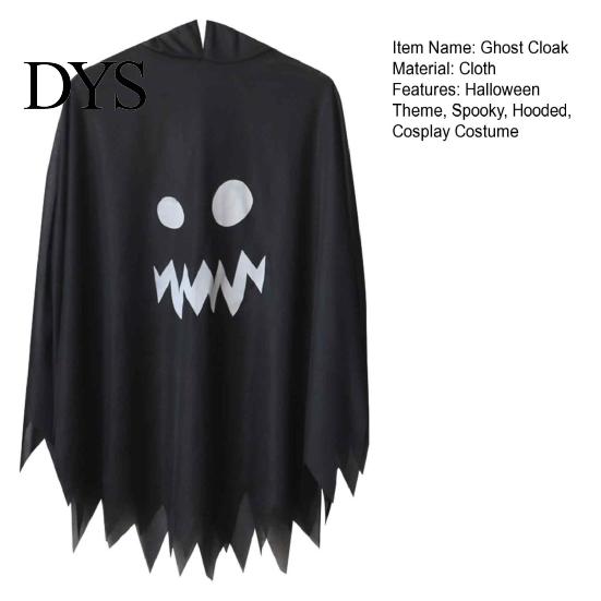 Indoor Outdoor Halloween Activity Wear Hooded Ghost Costume, White/Black Cape Costume for Kids Adults, Spooky Easy Loose Style Party Outfit with Wave