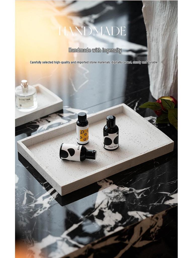 Travertine Wabi-Sabi Tray: Aromatherapy Storage, Luxury Bathroom Ornament, Living Room Decoration.