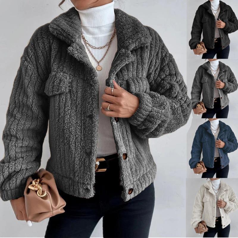 Winter Jacket Rabbit Fur Lining Stand-Up Collar Casual Fleece Shirt Women'S Thick Plush Coat