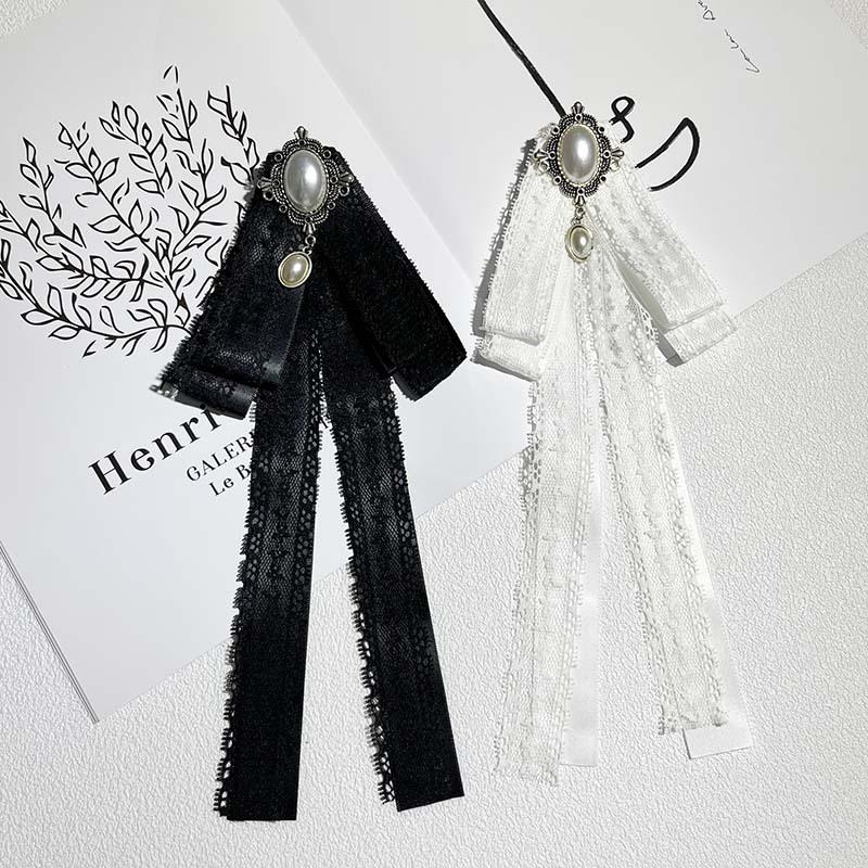 Temperament Bow Lace Long Ribbon Corsage Korean Sweet Brooch Shirt Collar Pins Mourning Brooch Necktie Jewelry