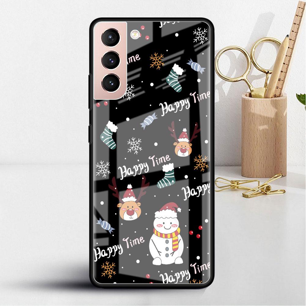Snowman Christmas Cartoon Glass Case For Samsung Galaxy S22 S20 FE S21 Plus Phone Cover S10 5G S9 Note 20 Ultra 10 Lite Shell
