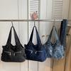 Bolsa tote de brim lavado de grande capacidade bolsa de ombro feminina