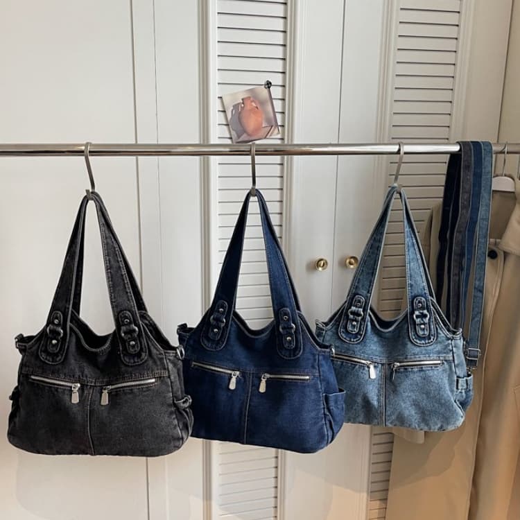 Bolsa tote de brim lavado de grande capacidade bolsa de ombro feminina