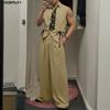 INCERUN Men Outfits Sleeveless Print Drawstring Hem Tops and Long Pants Casual Two Pieces Sets