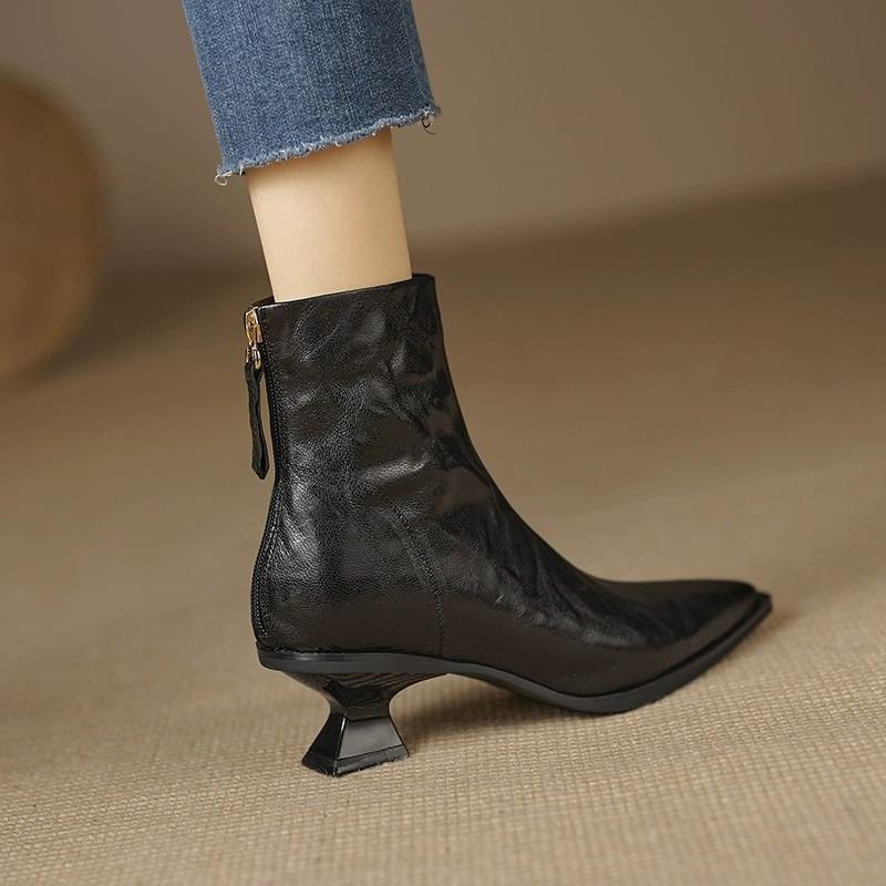 Women'S Naked Boots  Fall New French Retro Pointed Toe Cat Heel Booties