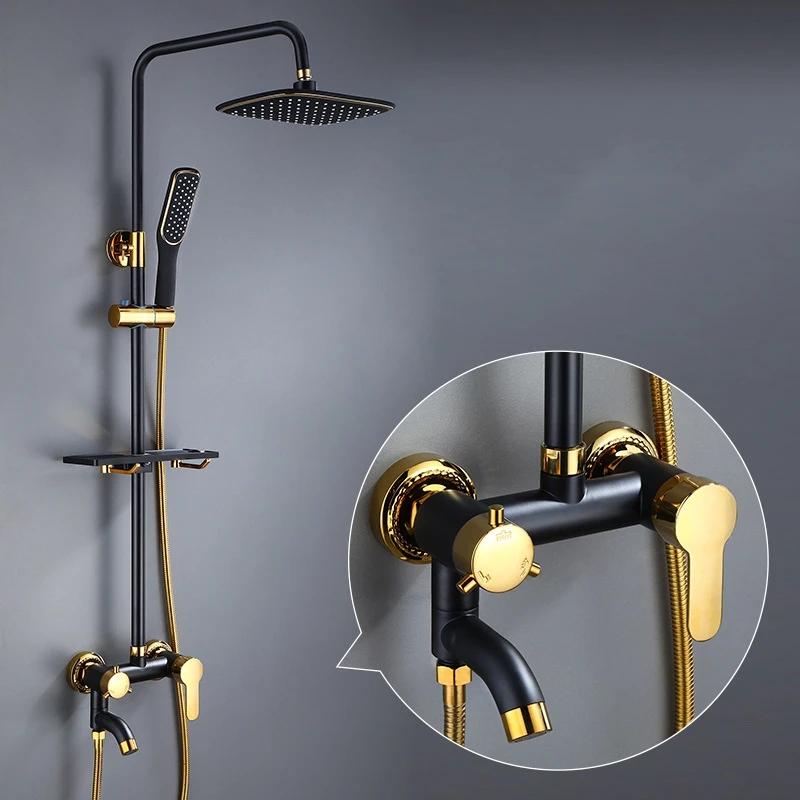 Bathroom Shower Faucet Bathtub Faucet Mixer Tap With Hand Shower Head Gold Shower Faucet Set Wall Mounted Black White