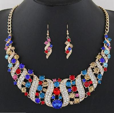 European and American Fashion Gem Geometric Necklace & Earrings Set 9228