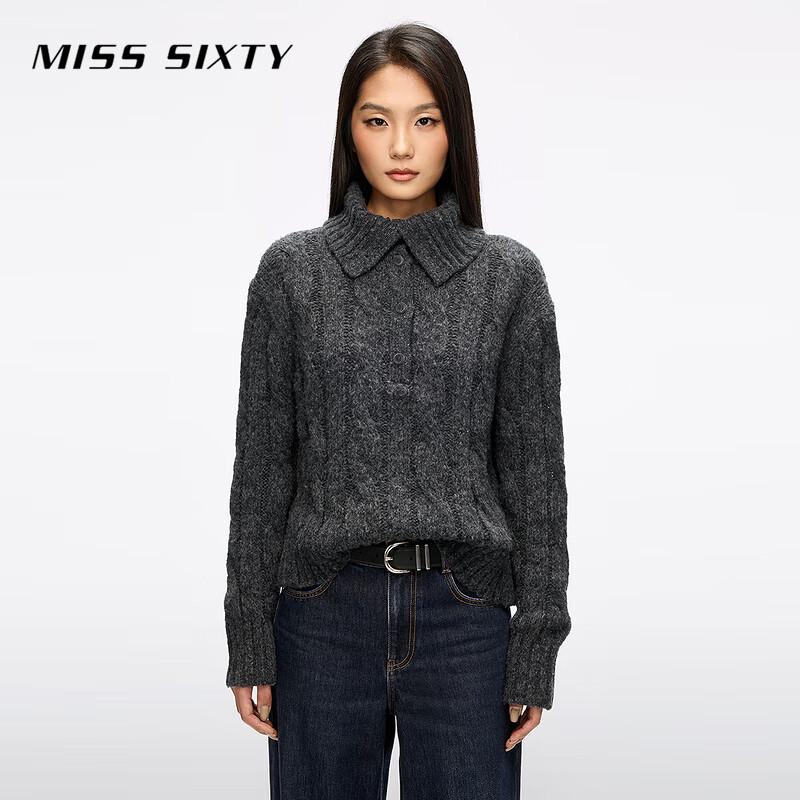 

MISS SIXTY Women s Wool Blend Polo Collar Cropped Knit Sweater XS
