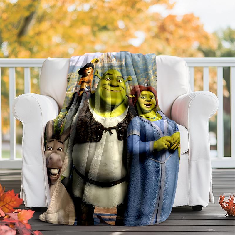 Přehoz s potiskem Shrek - Ideální na pohovku, postel, cestování a venkovní použití | Lze prát v pračce, útulný a odolný.